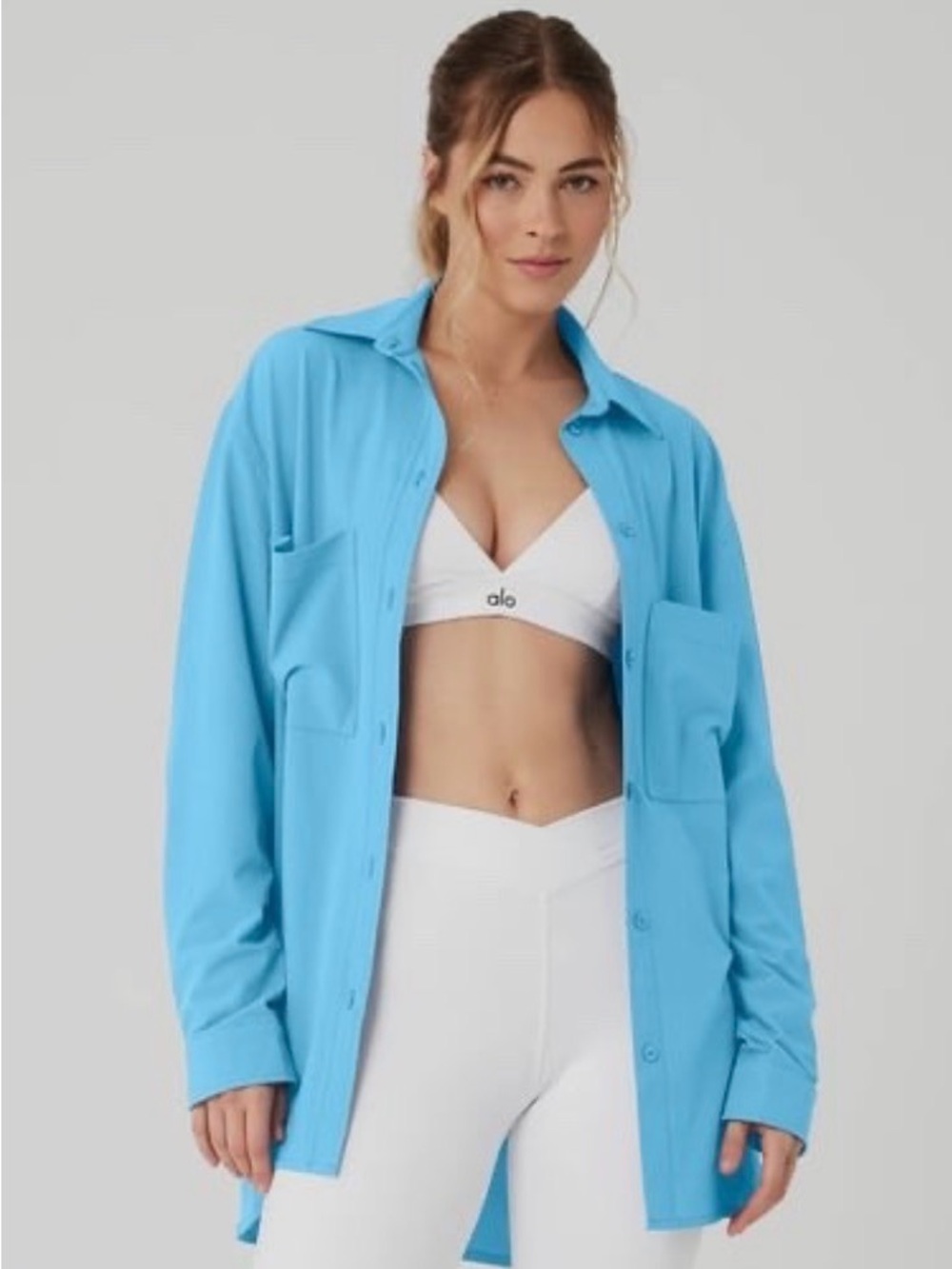 ALO Yoga Dreamscape Button Down Long Sleeve in Azure Blue - M